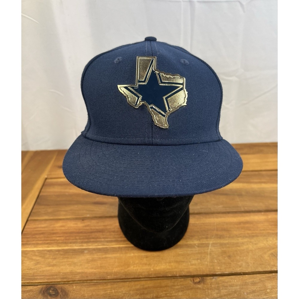 New Era Dallas Cowboys Navy 59Fifty Fitted Hat Gold Stated Metal Badge 7 NFL